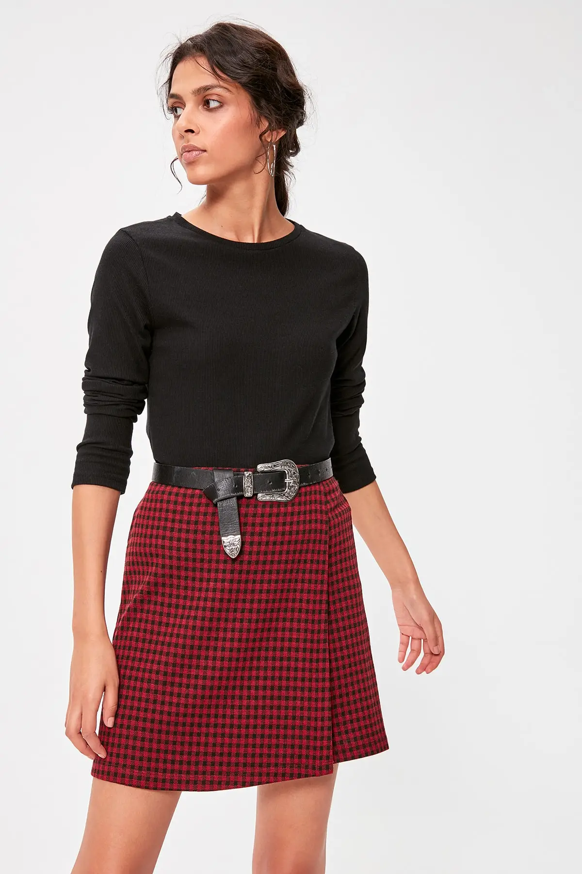

Trendyol Burgundy Gingham Knitted Skirt TWOAW20ET0278
