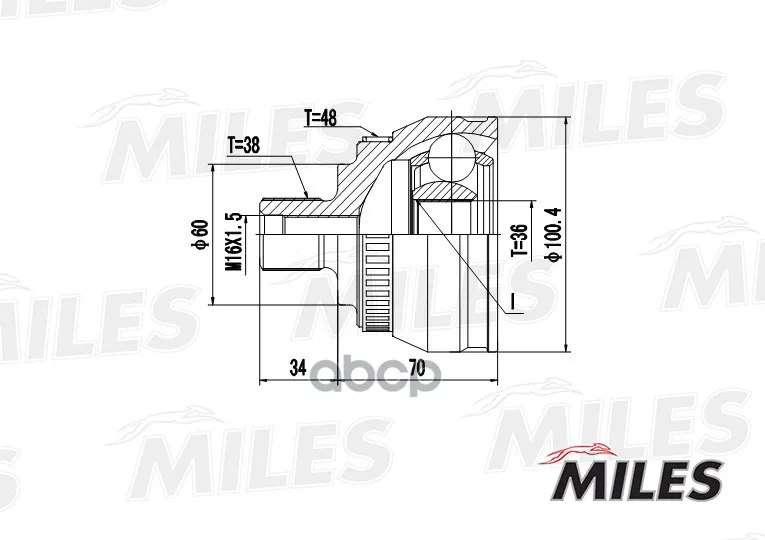 Шрус Ford Galaxy/Vw Sharan I-Ii 1.8t-2.8 99-10 Нар. Abs Miles Ga20525 Miles арт. GA20525
