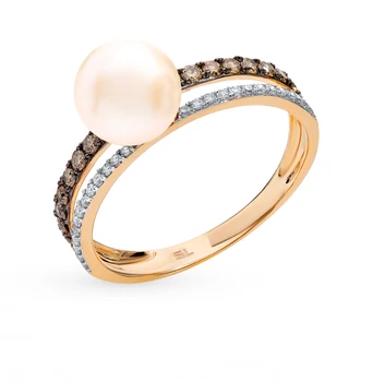 

Gold ring with cognac diamonds, pearls sunlight sample 585