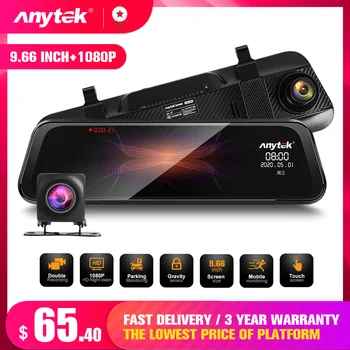 

Anytek Voice Control Car Dvr Mirror Dash Cam Dual Camera FHd Drive Recorder Streaming Media RearView Mirror 10"IPS Touch Screen