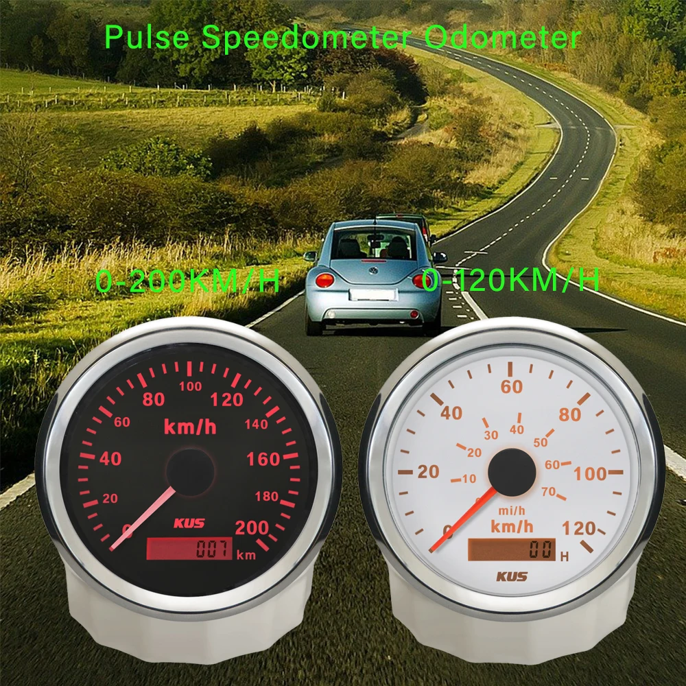 

KUS Pulse Signal 85mm Speedometer Speed Gauge 0-120KM/H 0-200km/h for Auto Car Truck ATV UTV Universal