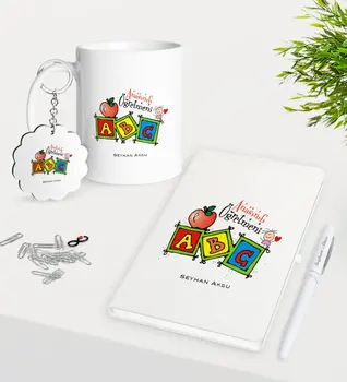

Personalized Kindergarten Class Öğretmeni Trophy Keychain White Notebook Pen Gift Seti-1