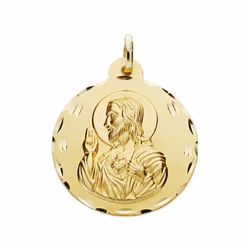 

Medal 18k Gold Heart of Jesus 24mm. Carved carved [AA2493]