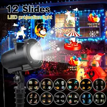 12 тем, Рождественский лазерный проектор, снежинка, лазерный светильник, лампа для Хэллоуина, сцены, вечерние, пейзаж, душ, год, Рождество, Dec