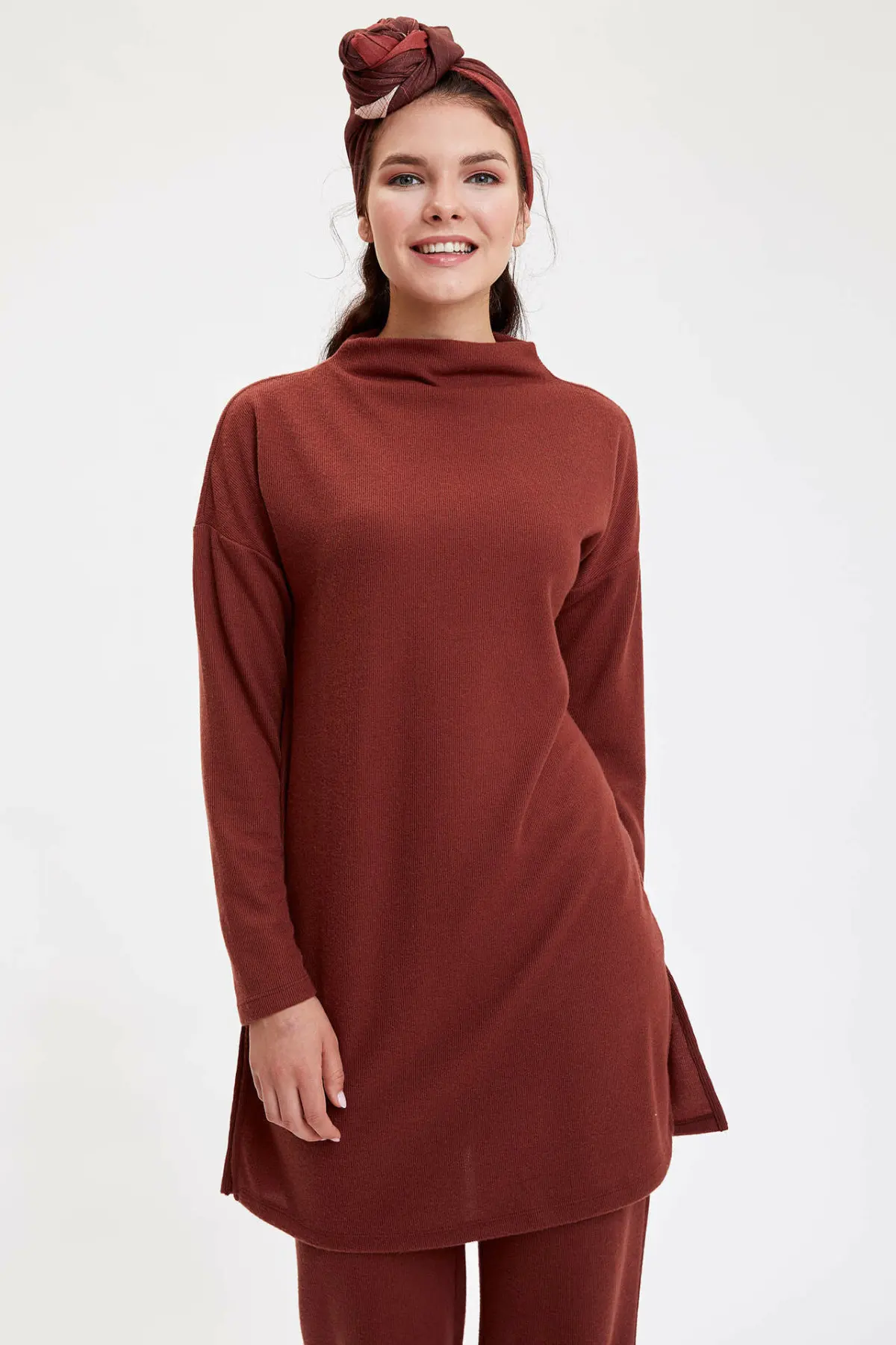 

DeFacto Fashion Woman Brick-red Turtleneck Long Knitted Tops Ladies Casual Loose Pullovers Autumn Female Clothes-M2194AZ19WN