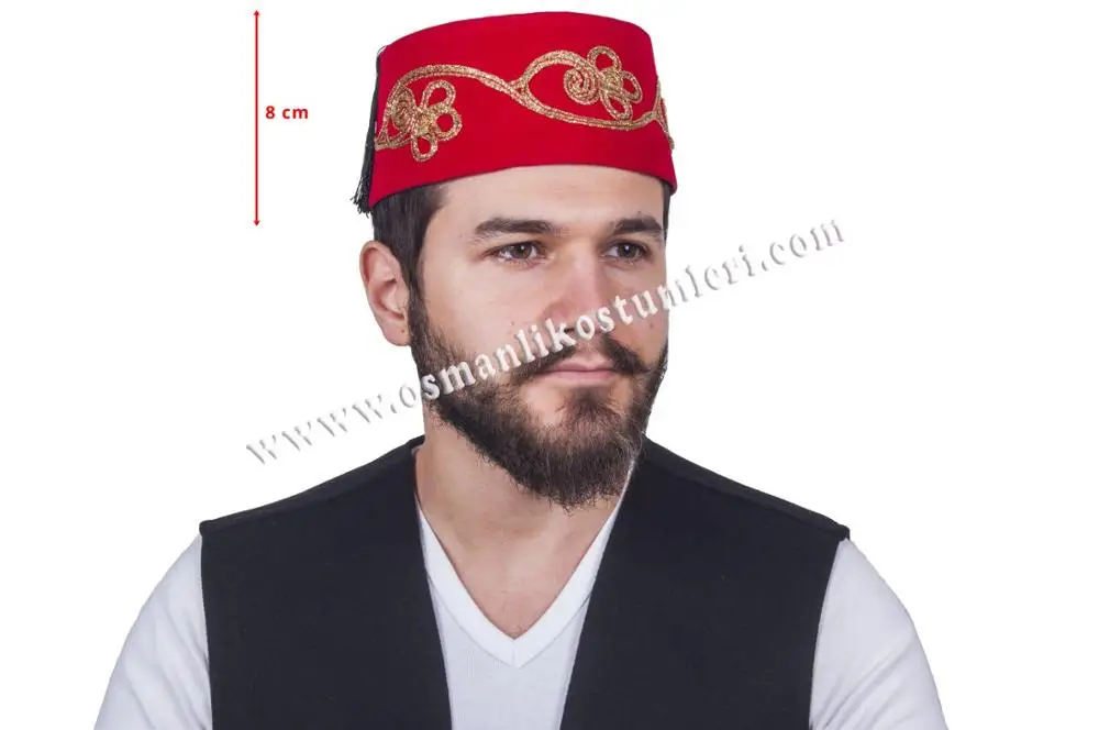 Sombrero fieltro rojo FEZ para hombre y mujer, gorro con borlas turcas, estilo otomano, auténtico - AliExpress