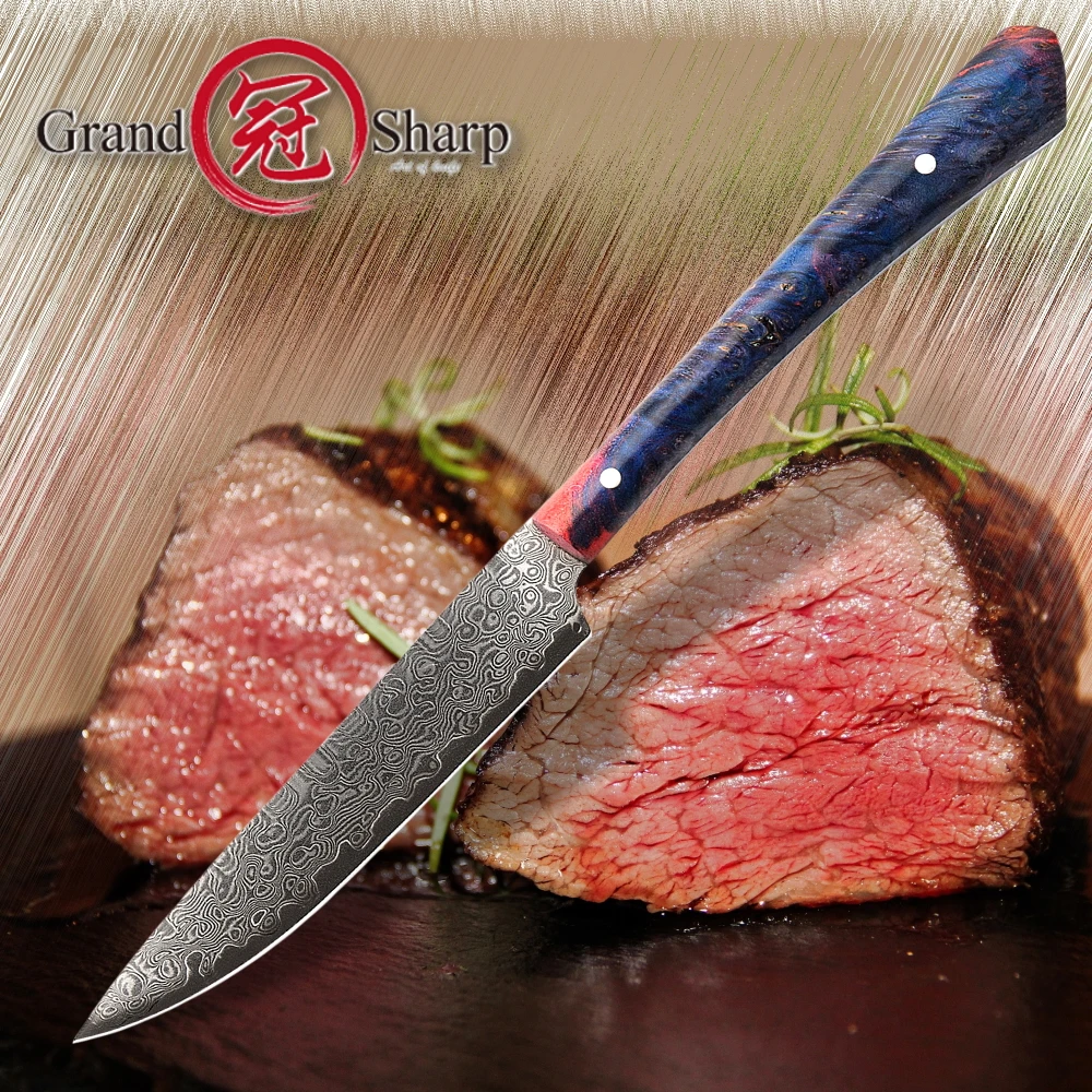 Damascus Kitchen Knife vg10 Japanese Steel Utility Tomato Paring Knives Home Cooking Tools Stable Wood Handle | Дом и сад