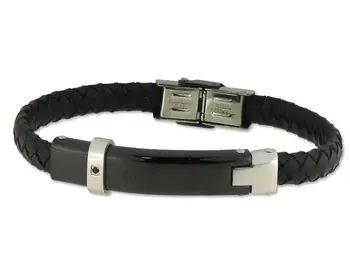 

Knight bracelet in black braided leather steel and black resin