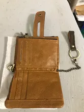 Billetera de cuero genuino para hombre, cartera con grabado gratis 100%, monedero pequeño, mini portatarjetas con cadena, portafolio de bolsillo para hombre