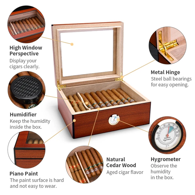 Humidor de puros,Caja de cigarros con higrómetro y humidificador,Caja de  humidificador de cigarros de viaje de madera,Marrón oscuro