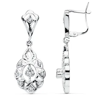 

Earrings 18k white gold Cuban 32mm. Teardrop zircons [AB4613]