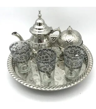 

Arabic Tea Set - Teapot - Tray Patas - 3 Glasses - Sugar bowl