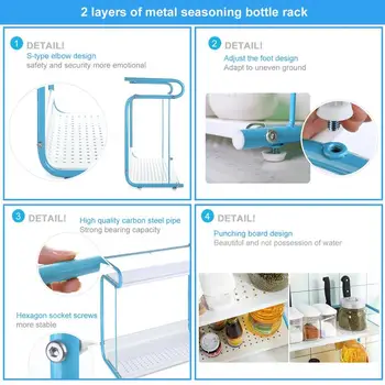 

Multifunction 2 Tier Storage Bottles Rack Double Layers Metal Shelf Rack Kitchen Spice Jar Condiment Bottles Organizer Holder