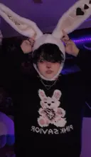 Otoño Invierno Harajuku conejo tejer suéter de manga larga Casual mujeres marea impreso suéter suelto jersey para el novio gótico punk