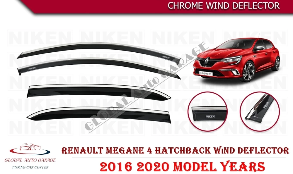 

For RENAULT MEGANE 4 HATCHBACK Chrome Rain Wind Deflector 2016 2017 2018 2019 2020 Sunshade Rain Guards Curtains Car Auto Roof