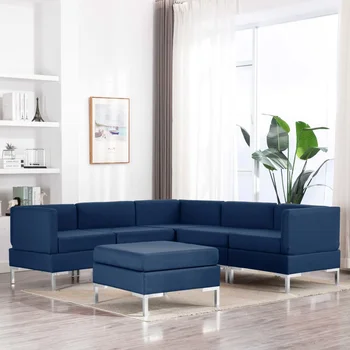 

6 PCs blue sofa fabric sofa Set
