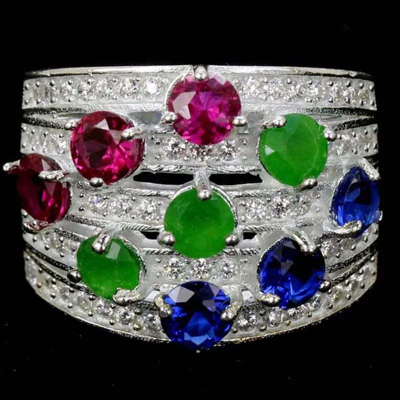 20x14 мм Jazaz Mutli Color европейские модели 7 6g настоящий синий Сапфир Изумруд Рубин подарок Женская 925 Твердое