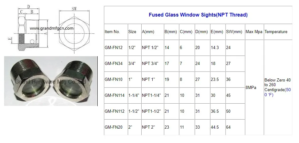 NPT 1" Steel nicke plated fused sight glass oil level sight window for refrigeration equipments nickel plated