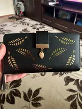 Cartera larga de piel sintética para mujer, bolso dorado con hojas ahuecadas, monedero, tarjetero