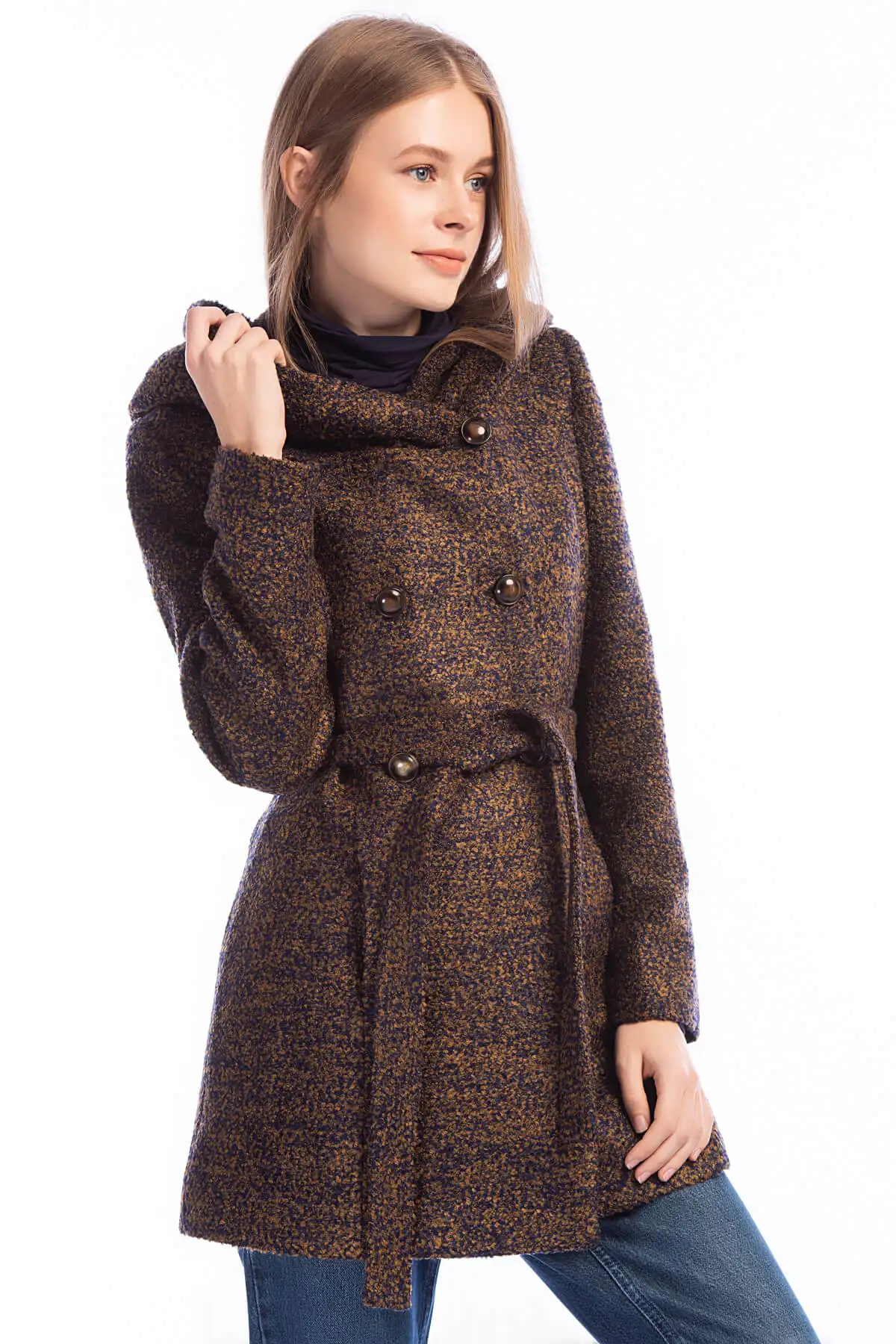 Dewberry женский темно-синий-кофейный Coat-1160001Z6418