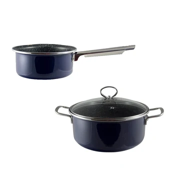 

Pan and cazo San Ignacio Habitex anti-stick coating marble in vitrified enamelled steel include glass cap