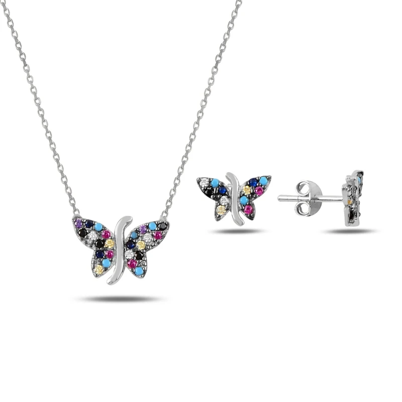 

Silver 925 Sterling Mixed Color Zircon Cubic Zirconia Butterfly Set