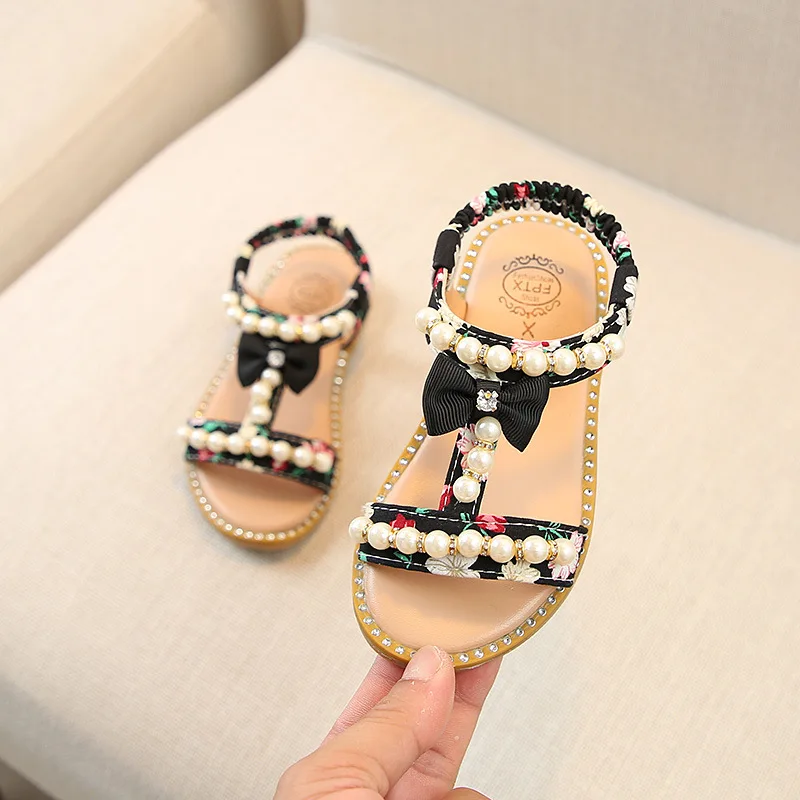 Fashion Girls Sandals Kids Summer Shoes 2022 Elegant Pearl Roman Party Princess Shoe Flats Non-slip Casual Baby Beach Sandals child shoes girl Children's Shoes