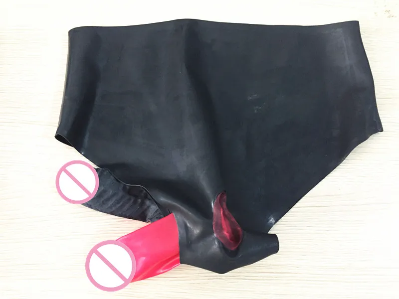 

Черные сексуальные латексные брюки с анатомическим анальным презервативом и оболочкой для пениса, резиновые трусики, Шариковая оболочка, нижнее белье, женские брюки