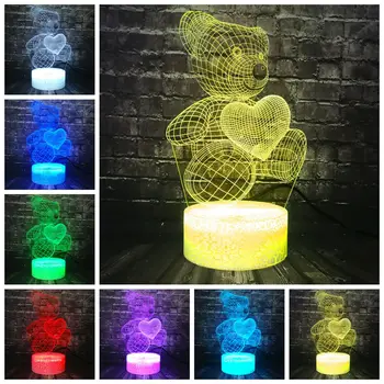 

001сr Bear heart 3D Lamp night light!