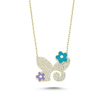 

Angemiel 925 Silver Zircon Stone Cabochons Butterfly Necklace-Gold Plated