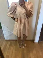 Mini Dress Lantern Short-Sleeve OOTN A-Line Pink Elegant Green Cotton Casual Women Ladies