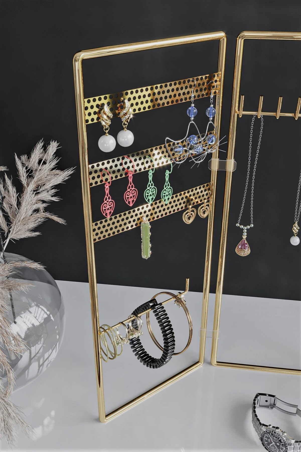 Gold Gold 3-Piece Jewelry Stand, Jewelry, Earring, Bracelet, Necklace Set, Jewelry Cabinet Organizer