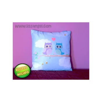 

40x40 owls blue cushion with heart