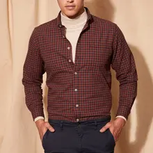 Модная мужская повседневная клетчатая рубашка с отложным воротником, Мужские Простые рубашки с длинным рукавом, новинка-L0707AZ19AU