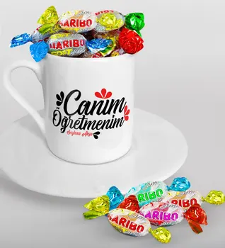 

Personalized Monsieur Lazhar Turkish coffee Cup and Haribo Candy Gift Seti-11