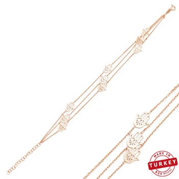 

Best Sale 925 Sterling Silver Charm Bracelet Minimalist Hamsa Design Fashionable Turkish Handmade Mint Jewelry