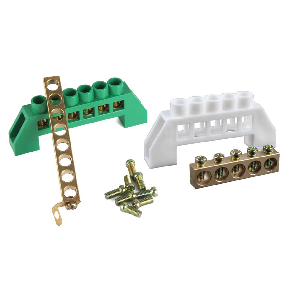 Wire Connectors Din Rail Terminal Block Ground Bar Connector 4Pin 6Pin 8Pin 10PiN 12PiN Brass Screw Grounding Bridge Terminal Block