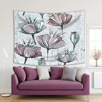 

Tapestry Tulip Flowers Spring Blooms Nature Seasonal Scene Decorative Painting Artwork Printed Green Gray