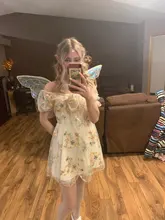 Mini Dress Puff-Sleeve Lace Print Chiffon French Korean-Style Sexy Vintage Women Floral