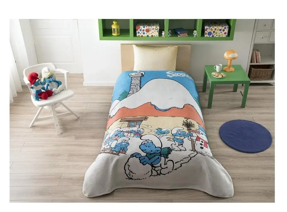 Лицензированное одиночное одеяло Smurfs для кровати зимнее детей мальчиков или