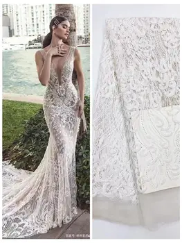 

High Quality African French Sequins Lace Fabrics Net Tulle Materials Embroidery Trims Sewing For Garment Fashion Wedding Dress