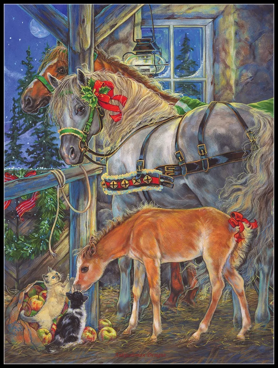 Counted Cross Stitch Kits Needlework Embroidery- Crafts 14 ct Aida DMC Color DIY Arts Handmade Home Decor- Holiday Horsies