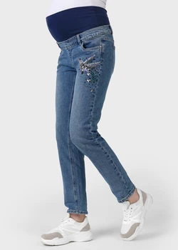 

Jeans boyfriends with rhinestones for pregnant women with an insert on the stomach "style 038"