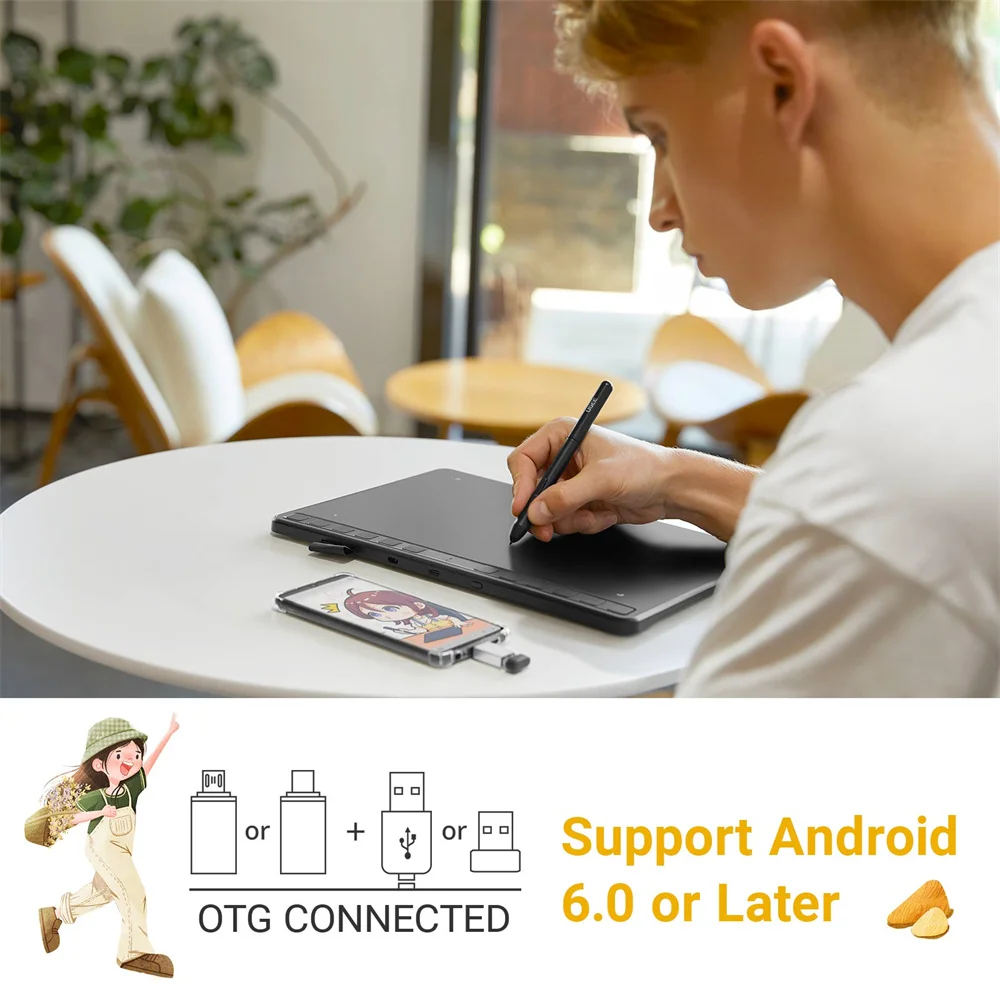 UGEE S1060W 무선 디지털 펜 태블릿, 그래픽 드로잉 태블릿, 배터리 없는 스타일러스, 게임 osu용 12 단축키 학습