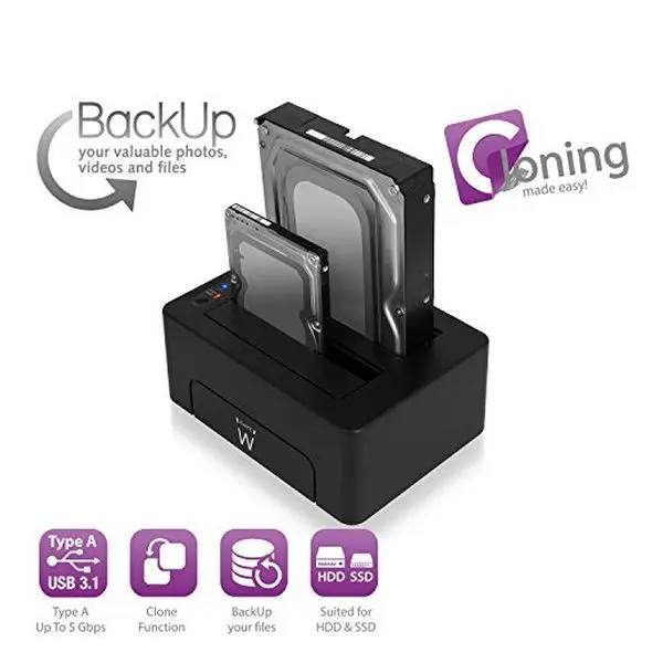 Двойная док-станция EW7014 двойной 2,"-3,5" USB 3,1 ABS черный