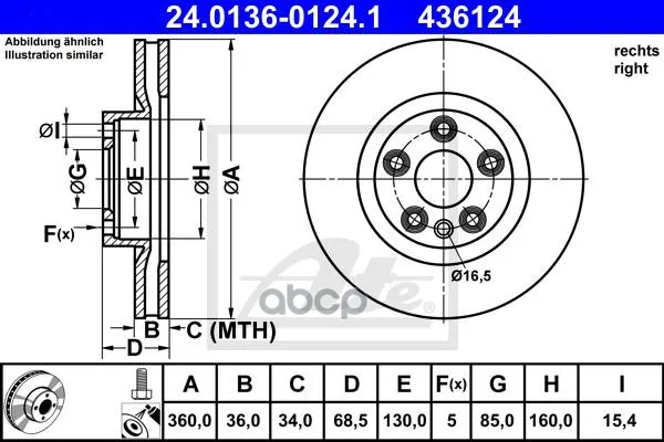 Диск Тормозной Передн, Правый, Vw: Touareg 10- Porsche: Cayenne 10- Ate арт. 24.0136-0124.1