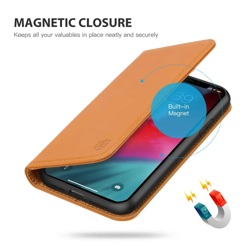 SHIELDON Чехол-бумажник для iPhone 11 Pro Max 6," Натуральная кожаные с отделениями для карт с подставкой и магнитной застежкой Чехол
