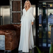 

Elegant Chiffon Puff Sleeve Wedding Dress V Neck With Sashes Floor Length Formal Bridal Gown A Line 2022 Свадебное платье