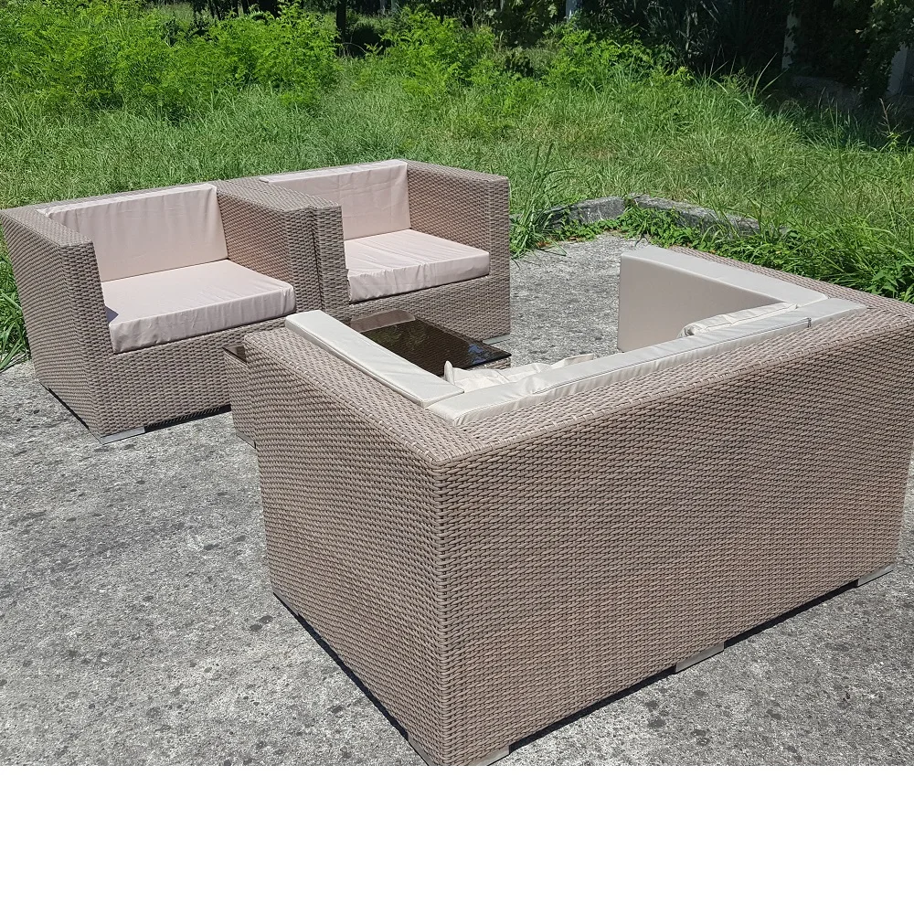 Outdoor furniture террасу braided faux rattan sofa, 2 chairs and table set with cushions Cube Маркоротанг
