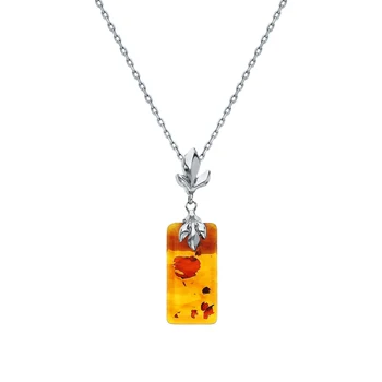 

Silver Pendant with amber sunlight sample 925